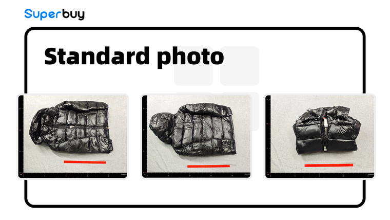Superbuy's card for the standard photo service showing one black down jacket from three angles
